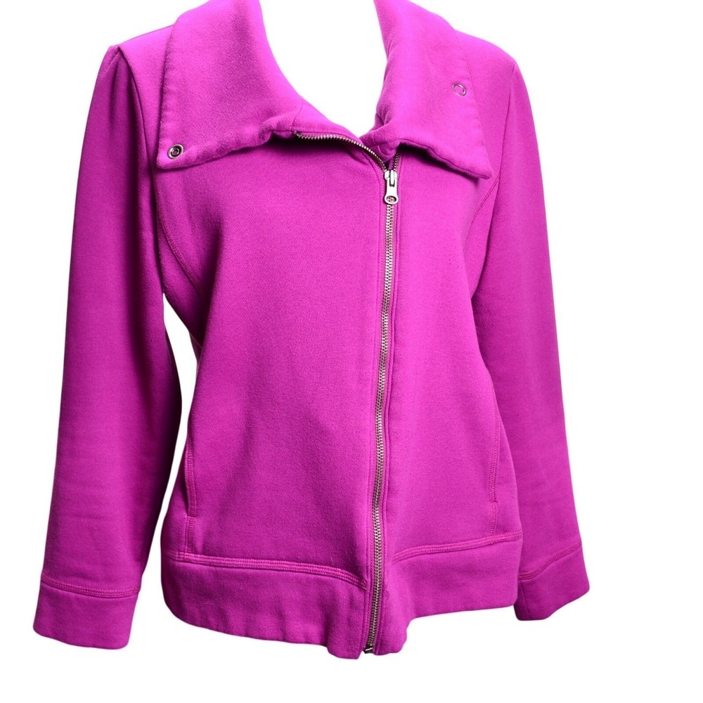 Talbots Women's Magenta Fleece Zip Up Jacket Size Large Petite Moto Collar